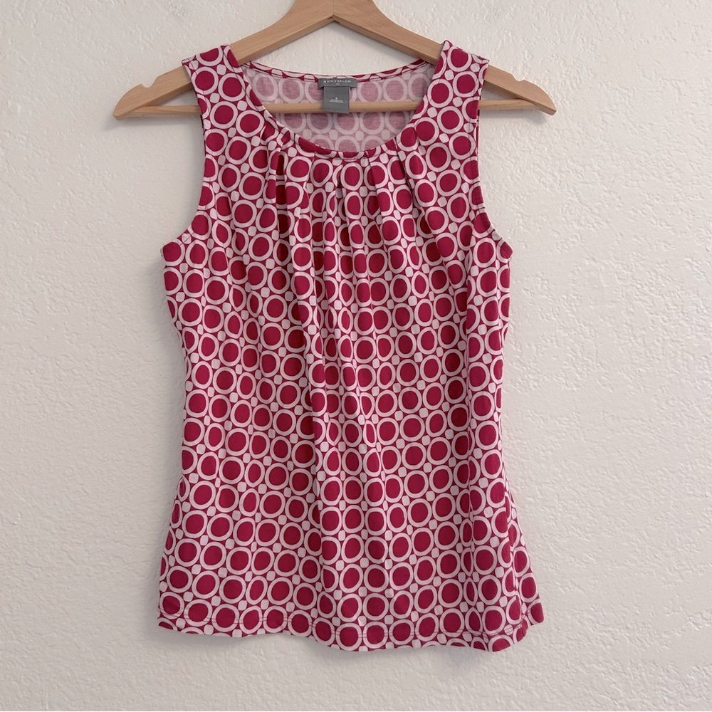 Ann Taylor Red-White Patterned Tank Top Blouse, Size S‎